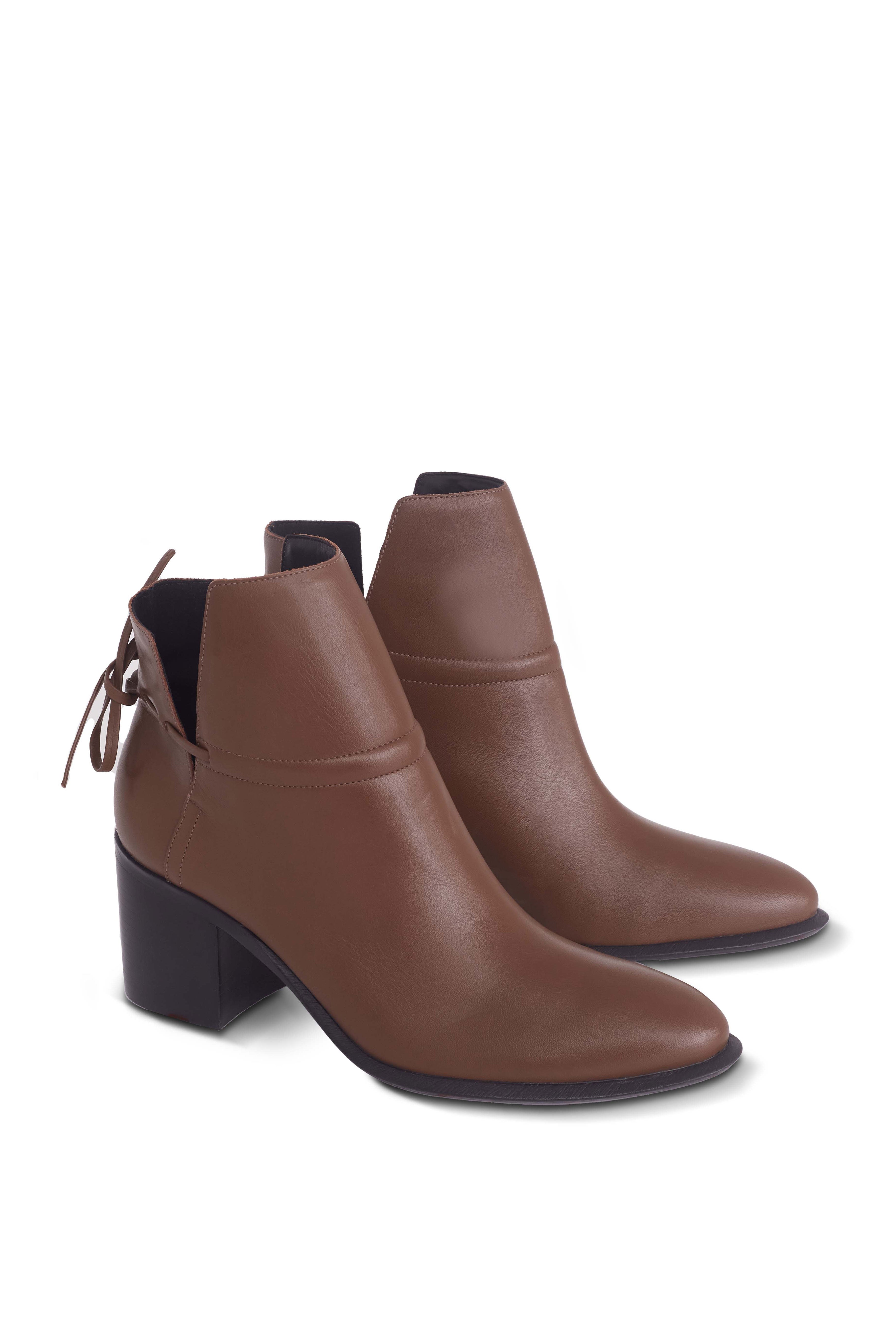 Brown Leather Ankle Boots Attalea – Women’s Block Heel Booties