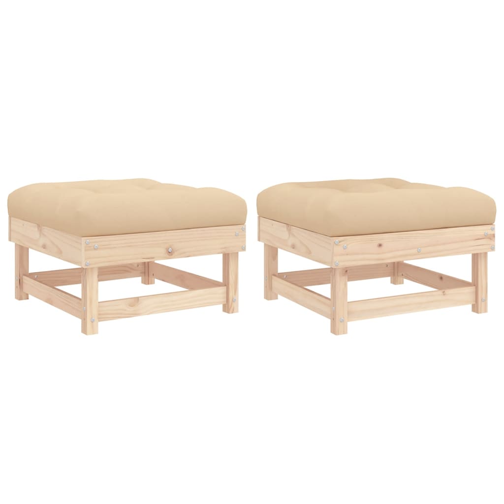 NNEVL Garden Footstools with Cushions 2pcs Solid Wood Pine