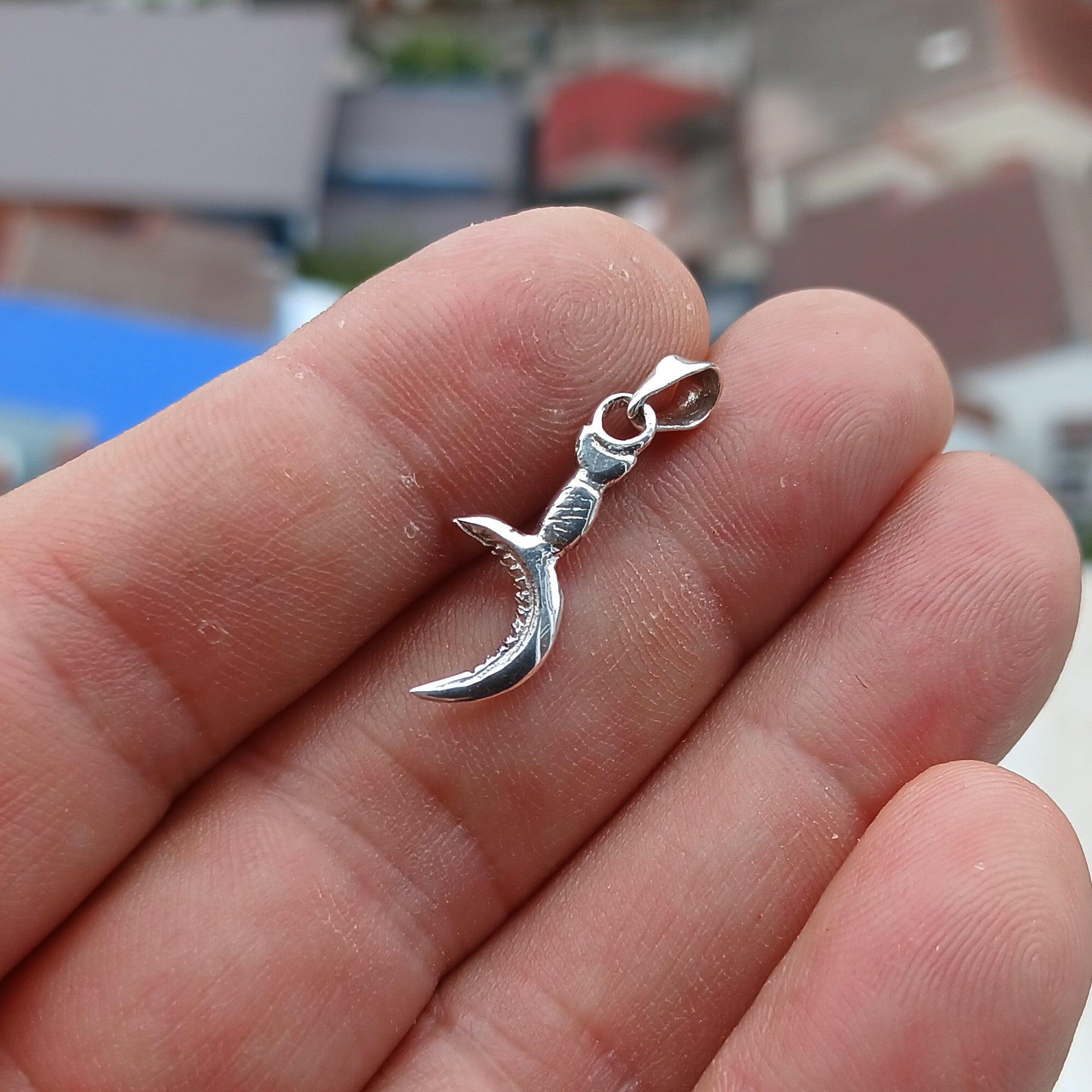 Sickle Silver Pendant, Sterling Silver Druid Sickle Pendant, Sickle Silver Charm, Excellent Details - hallmarked 925