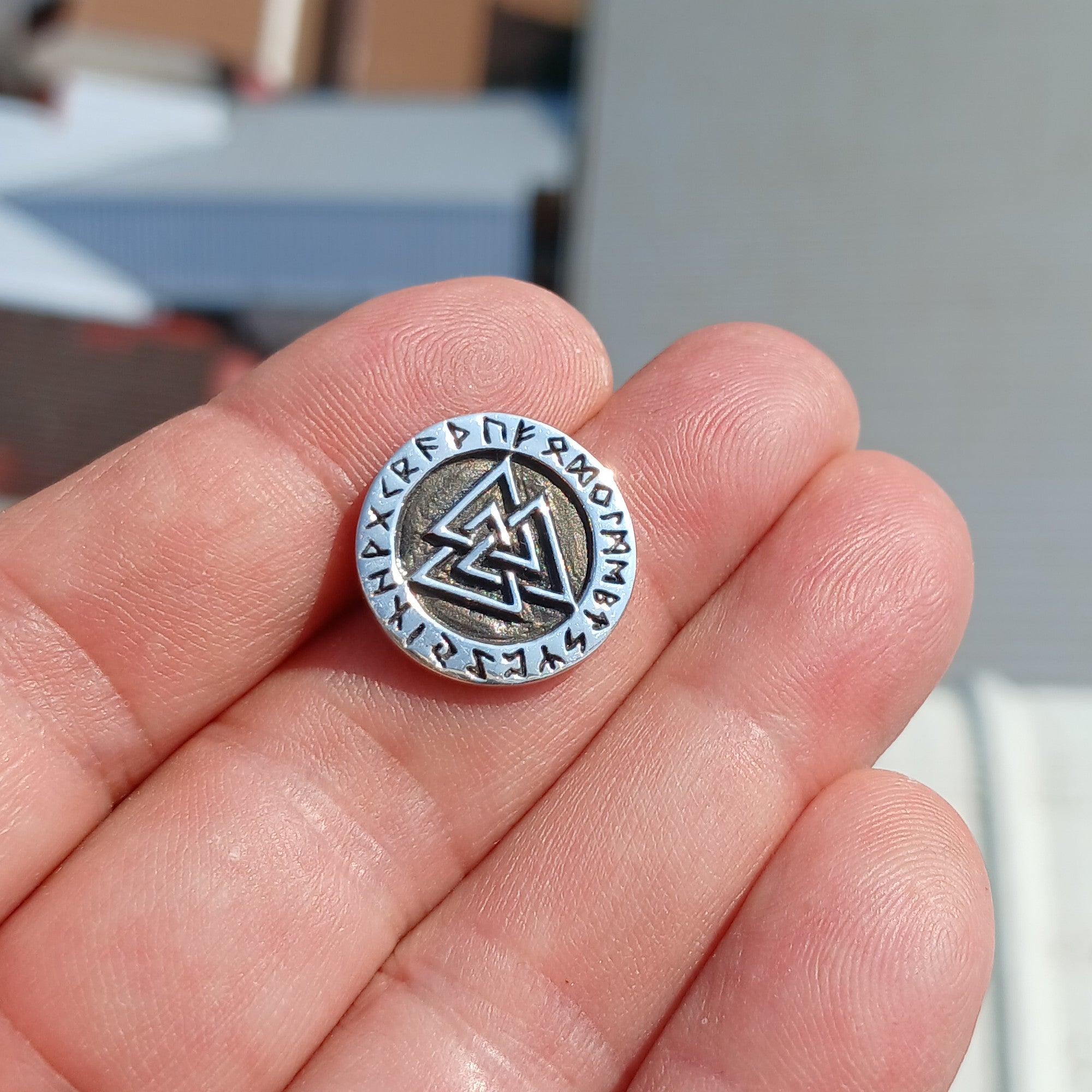 Viking Valknut Pendant, Runes Silver Pendant, Round Sterling Silver Pendant, Viking Design