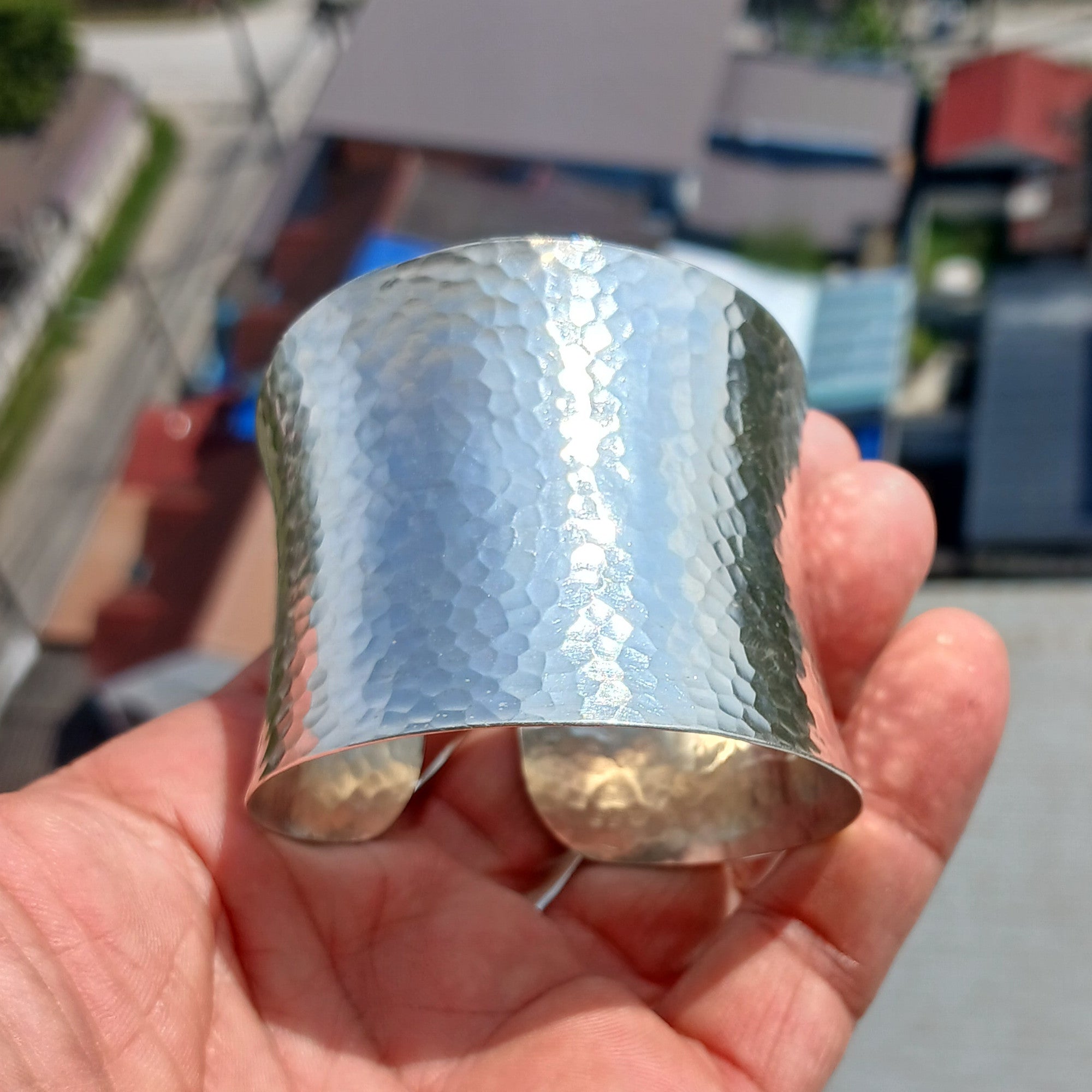 Minimalist Bracelet, Hammered Sterling Silver Bracelet, Extra wide Bracelet, Hand Crafted Sterling Silver Bracelet / Bangle, Gift for Her