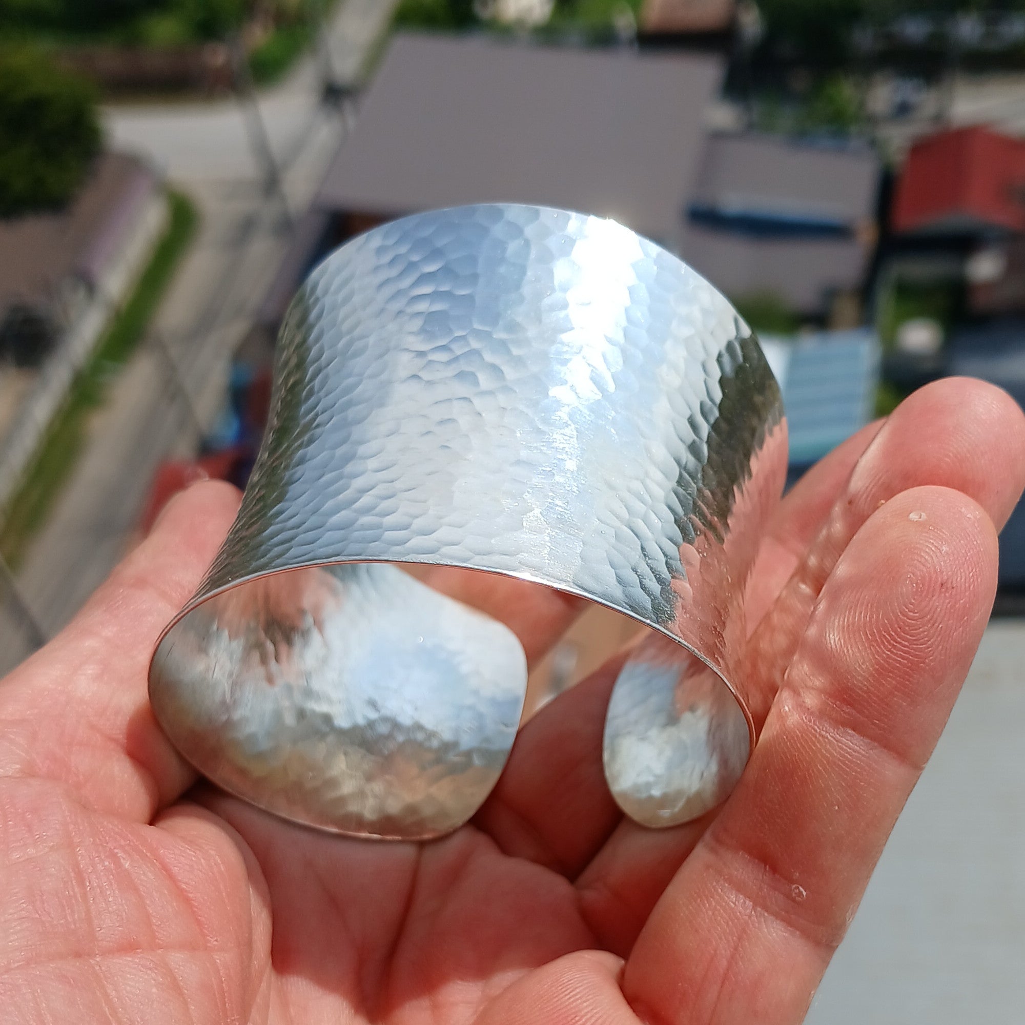 Minimalist Bracelet, Hammered Sterling Silver Bracelet, Extra wide Bracelet, Hand Crafted Sterling Silver Bracelet / Bangle, Gift for Her