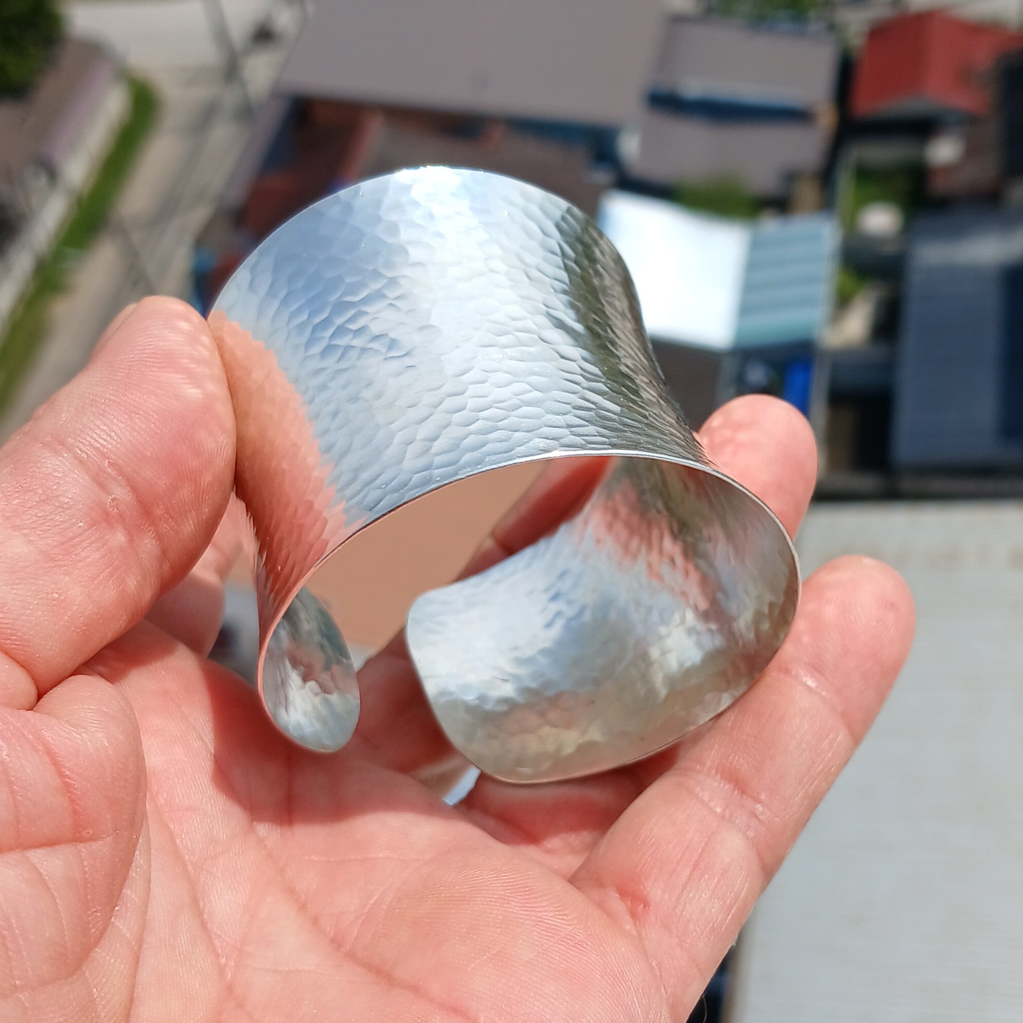 Minimalist Bracelet, Hammered Sterling Silver Bracelet, Extra wide Bracelet, Hand Crafted Sterling Silver Bracelet / Bangle, Gift for Her