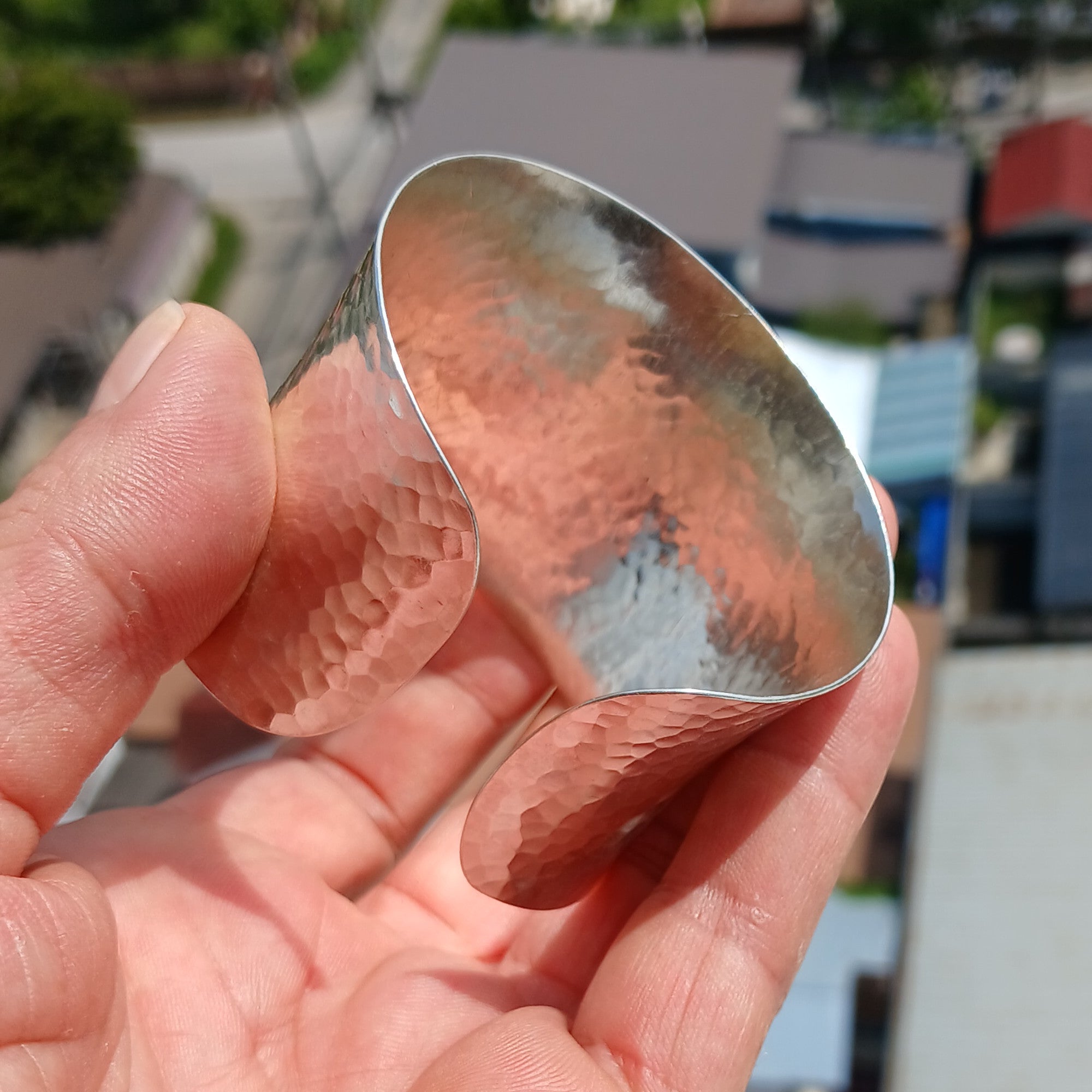 Minimalist Bracelet, Hammered Sterling Silver Bracelet, Extra wide Bracelet, Hand Crafted Sterling Silver Bracelet / Bangle, Gift for Her