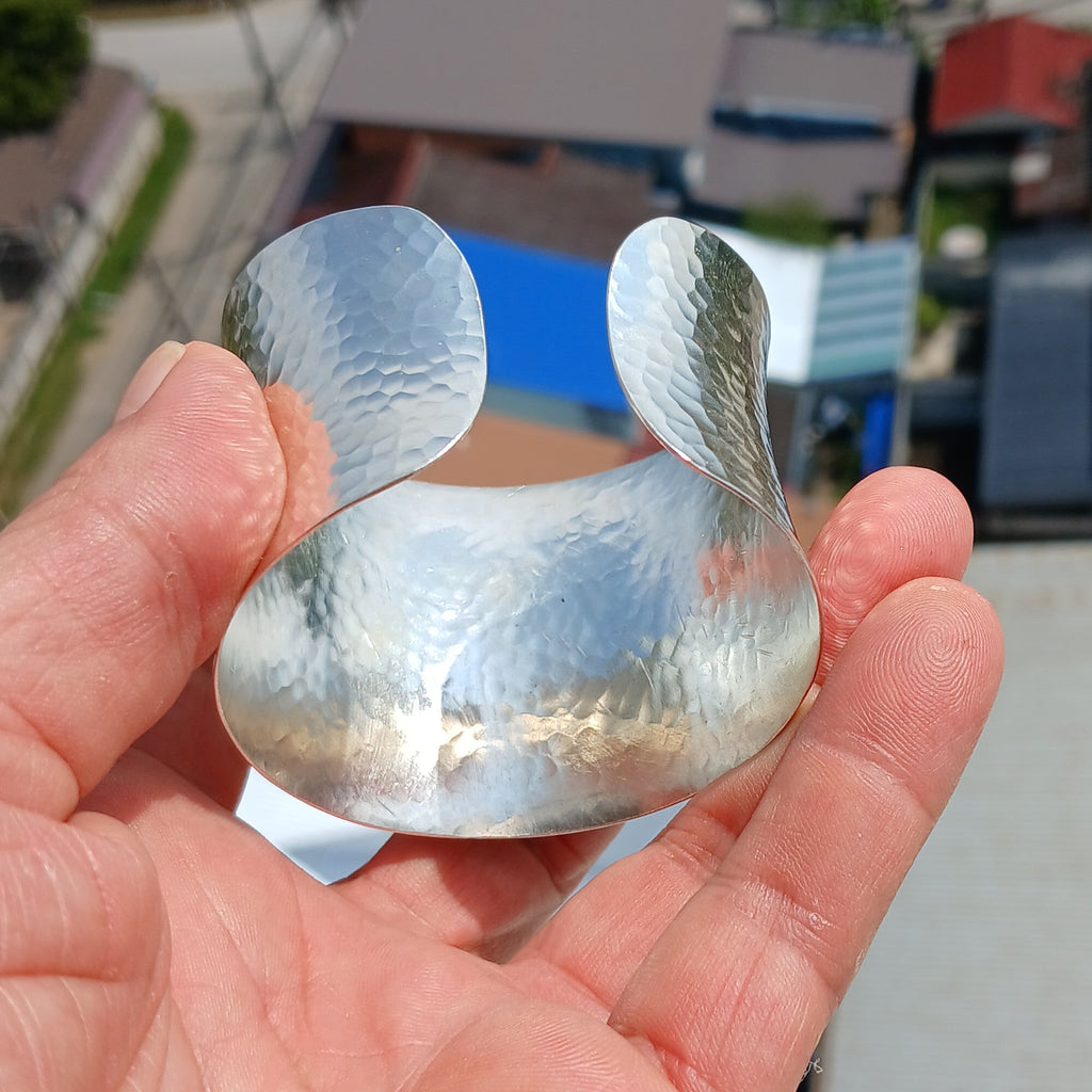 Minimalist Bracelet, Hammered Sterling Silver Bracelet, Extra wide Bracelet, Hand Crafted Sterling Silver Bracelet / Bangle, Gift for Her