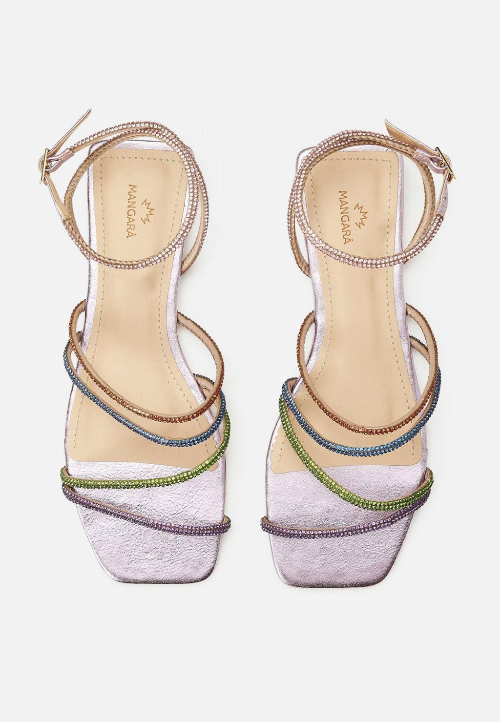 Multicolor Crystal Leather Sandals – 8 cm Heeled Strappy Design