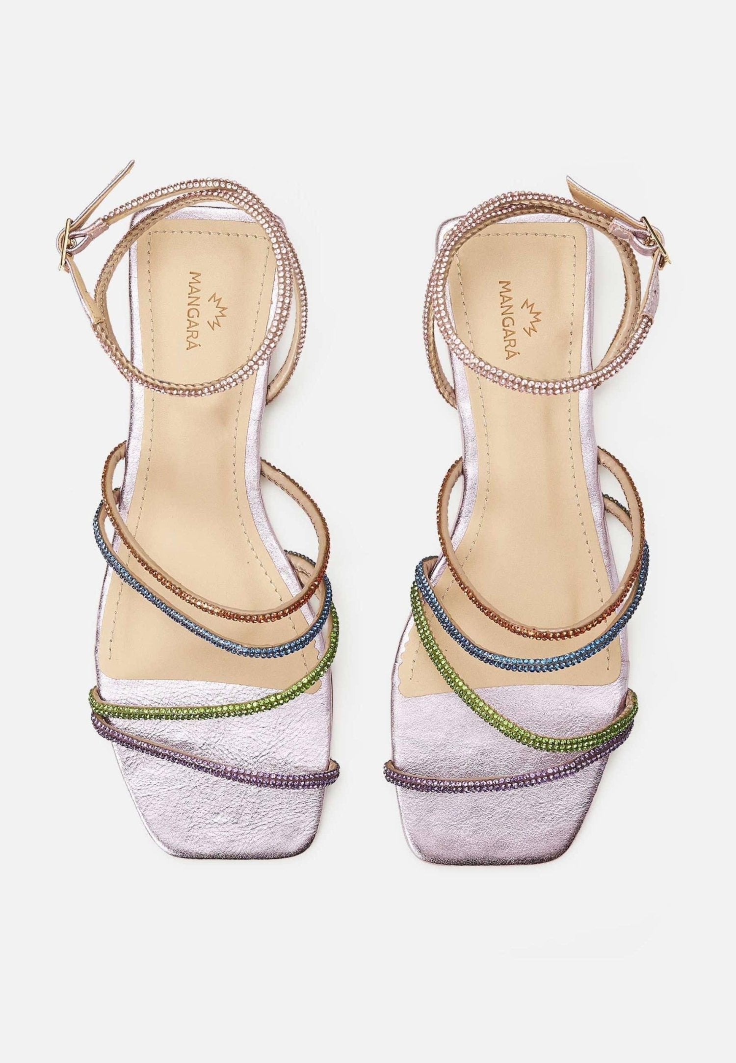 Multicolor Crystal Leather Sandals – 8 cm Heeled Strappy Design