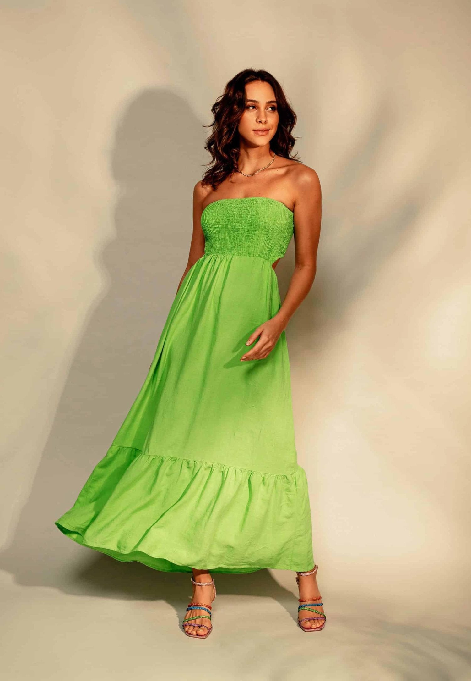 Multicolor Crystal Leather Sandals – 8 cm Heeled Strappy Design