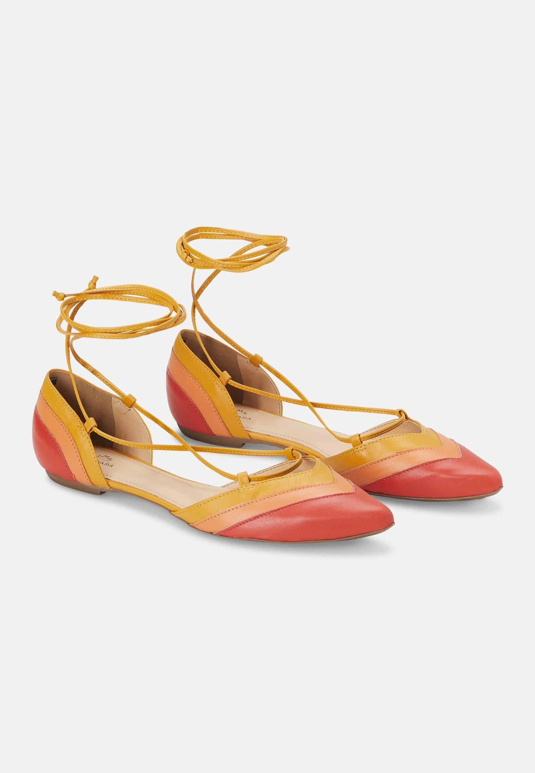 Orange Calf Leather Sandals Cereja – Women’s Summer Flat Tie-Up Shoes