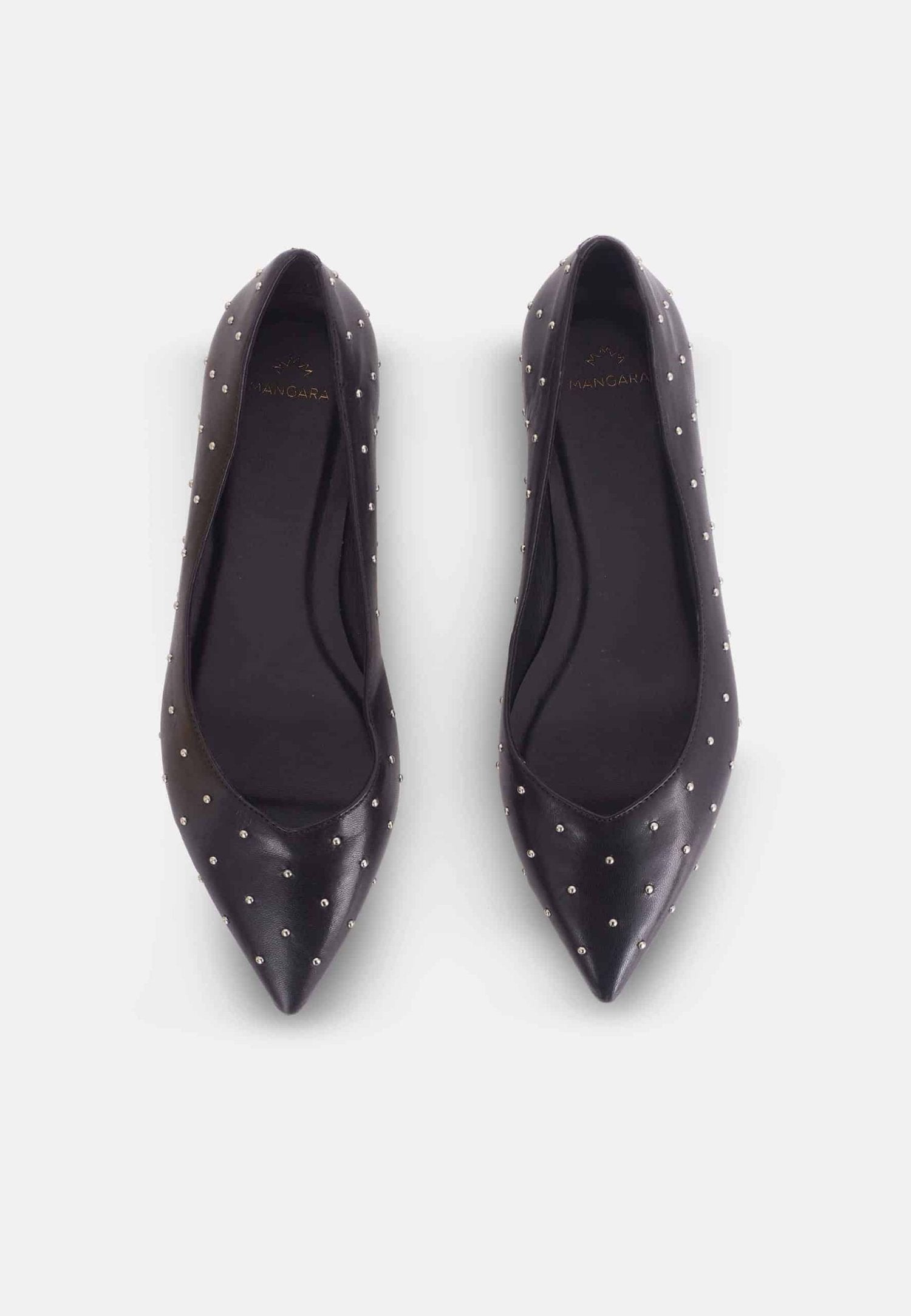 Black Leather Ballerinas Hamelia – Pointed-Toe Flats with Studs