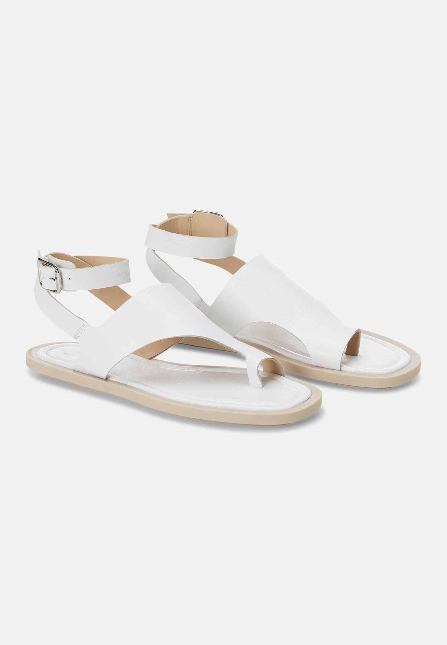 White Leather Toe-Ring Sandals – Handmade Women’s Flat Sandals