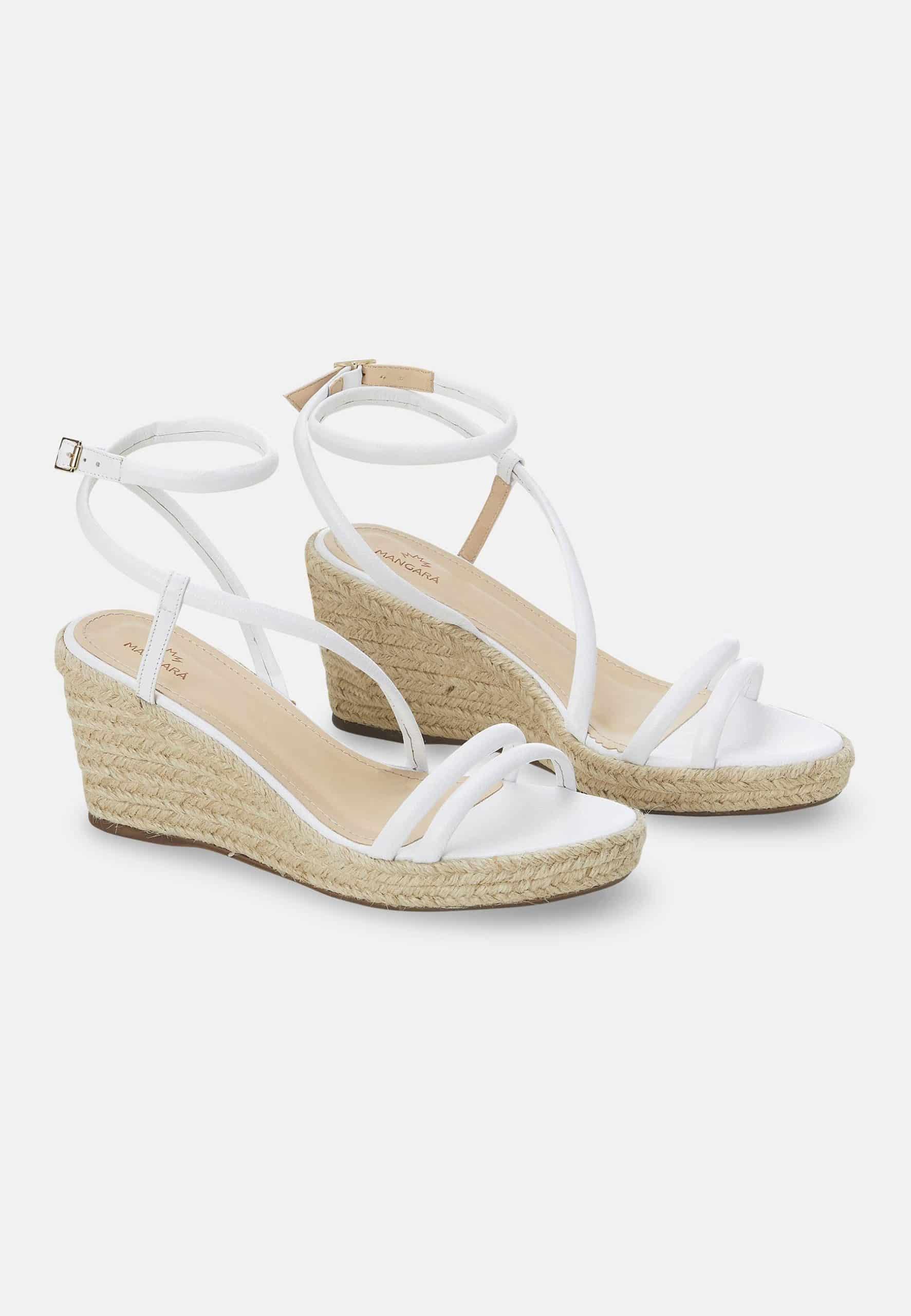 White Leather Espadrille Wedges Romã – Women’s Jute Platform Sandals