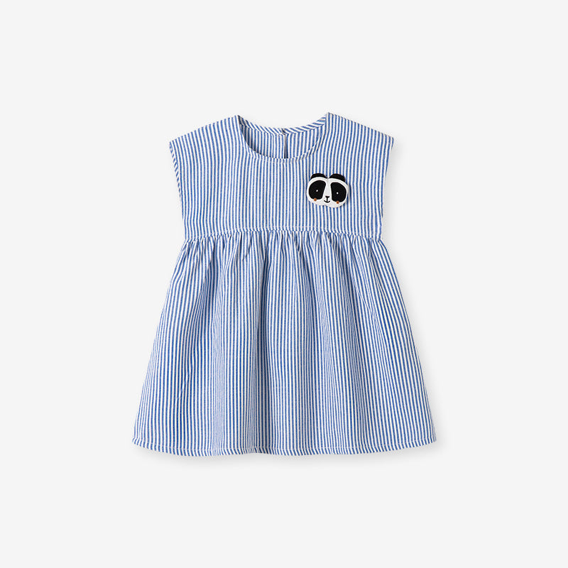 Summer Arrival Animals Cartoon Pattern Sleeveless Striped Dress for Stylish Girls