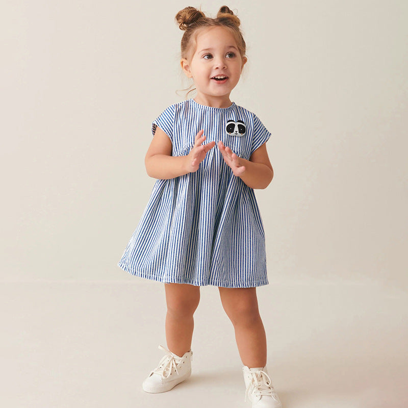 Summer Arrival Animals Cartoon Pattern Sleeveless Striped Dress for Stylish Girls