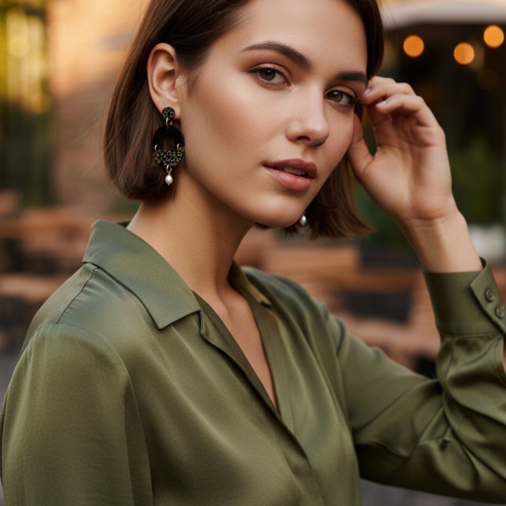 Sage - LEOPARD Statement met Zoetwaterparel Goud-0